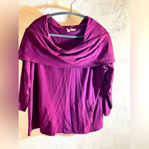 Purple Royal Robbins Cowl Neck Top, very unique w pockets, made of hemp & cotton